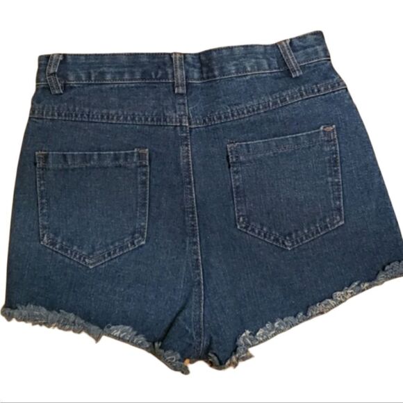 Embroidered Denim Shorts High Waisted Raw Hem Size S Cutoff - Picture 4 of 8